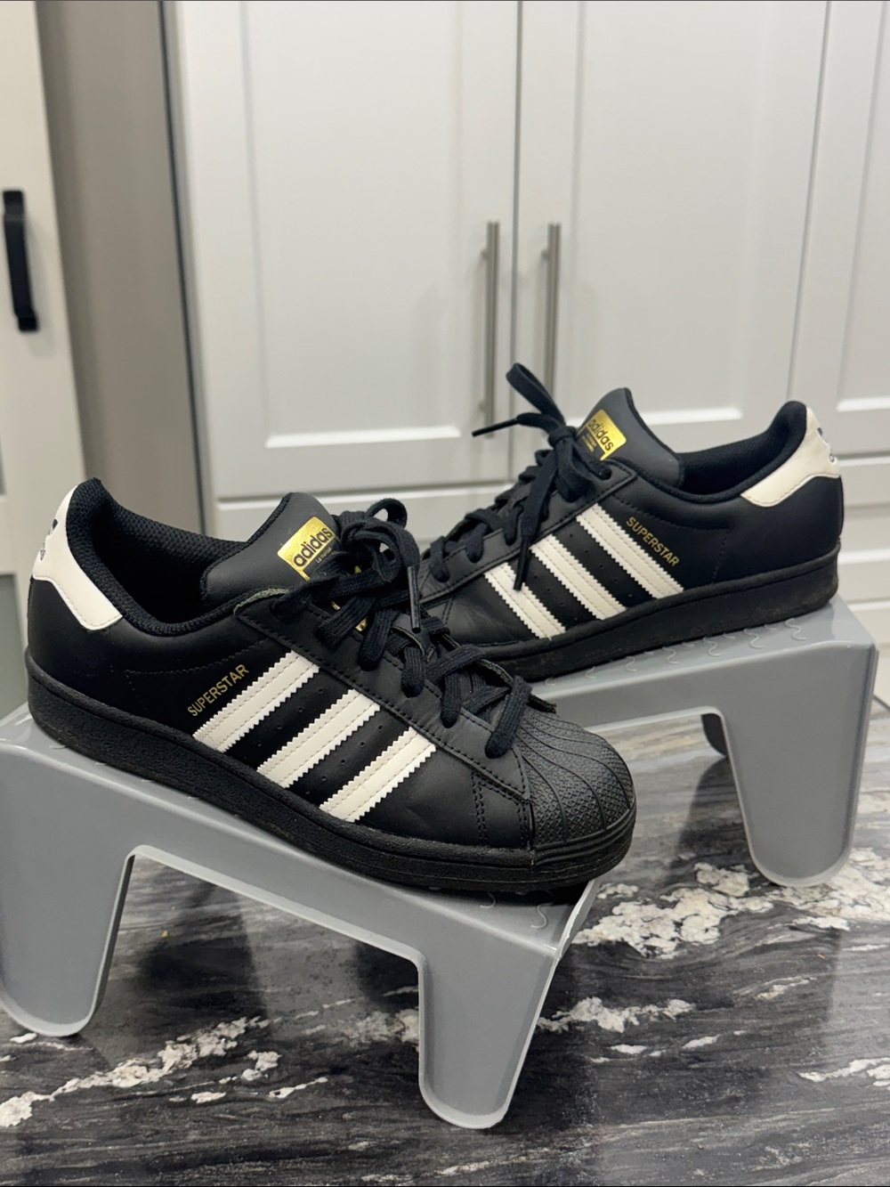 adidas Superstar Low Top Sneakers | Big Kids’ US 4.5 | Black & White | Gold